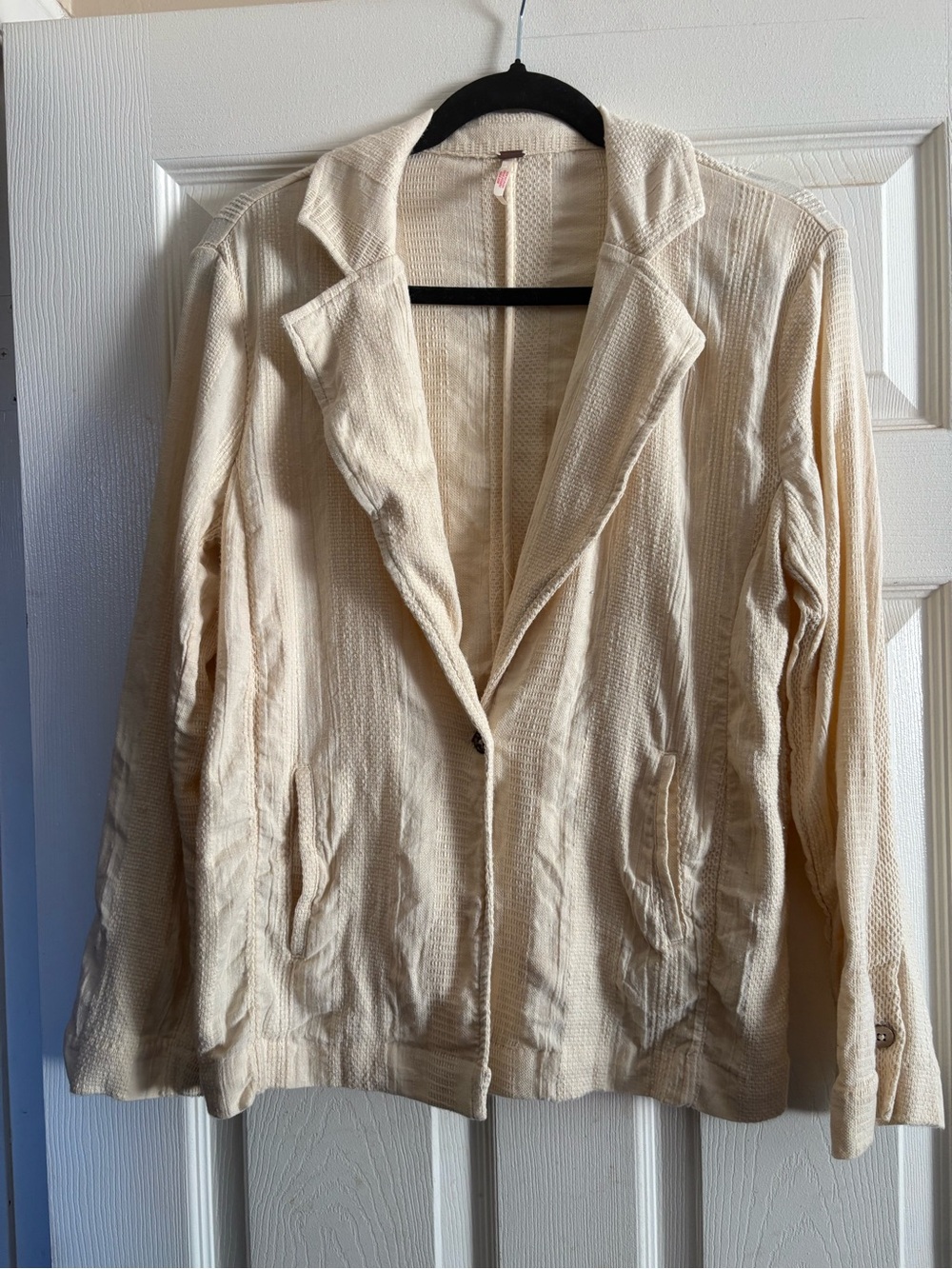Free People XS Cream Textured Woven Blazer Jacket Boho Lightweight Neutral